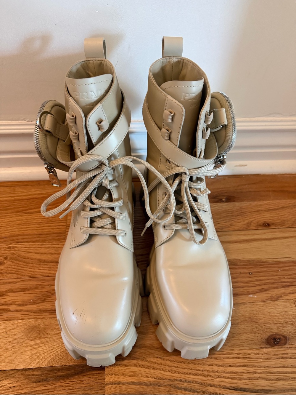 Prada Monolith 55 Leather & Nylon Lug Sole Combat Boots